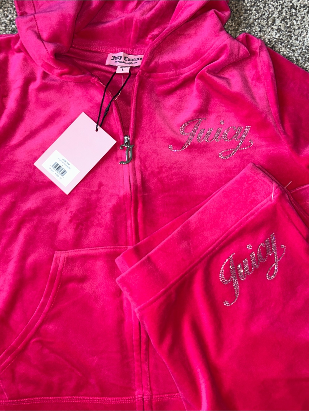 JUICY COUTURE VIXEN PINK BLING RHINESTONE SCRIPT VELOUR TRACKSUIT SWEATSUIT NWT - Picture 16 of 16